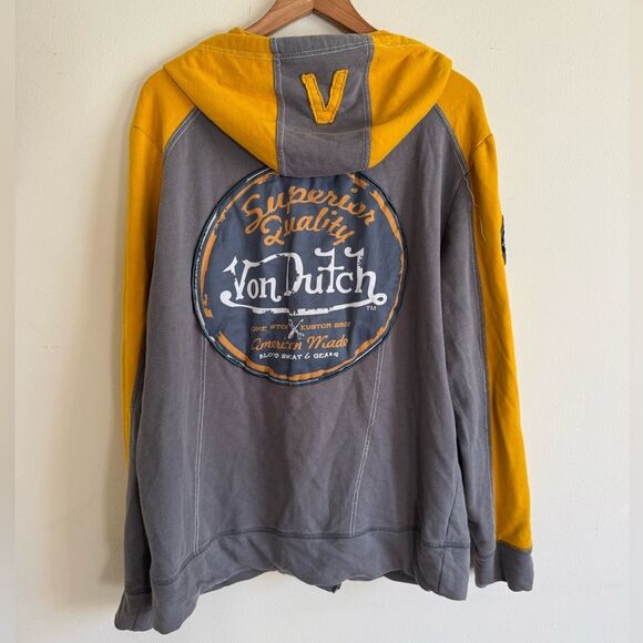 Von Dutch American Made zip up Hoodie jacket XL yellow grey - Picture 4 of 7